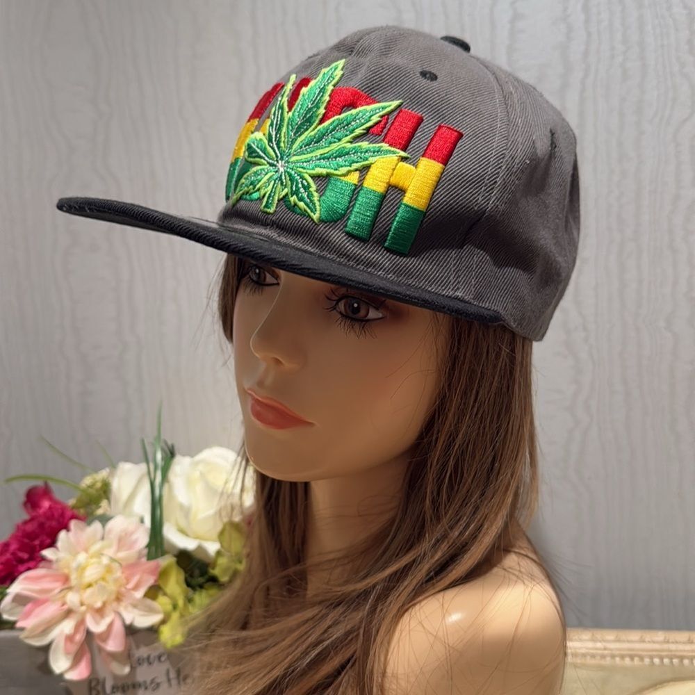 HowD Jamaican KUSH Marijuana Leaf Front Back Embroidery Snapback Cap Hat Unisex - Picture 9 of 15
